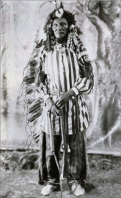 Chief Crazy Bear in Ghost Dance Suit. Killed at the battle of Wounded Knee.